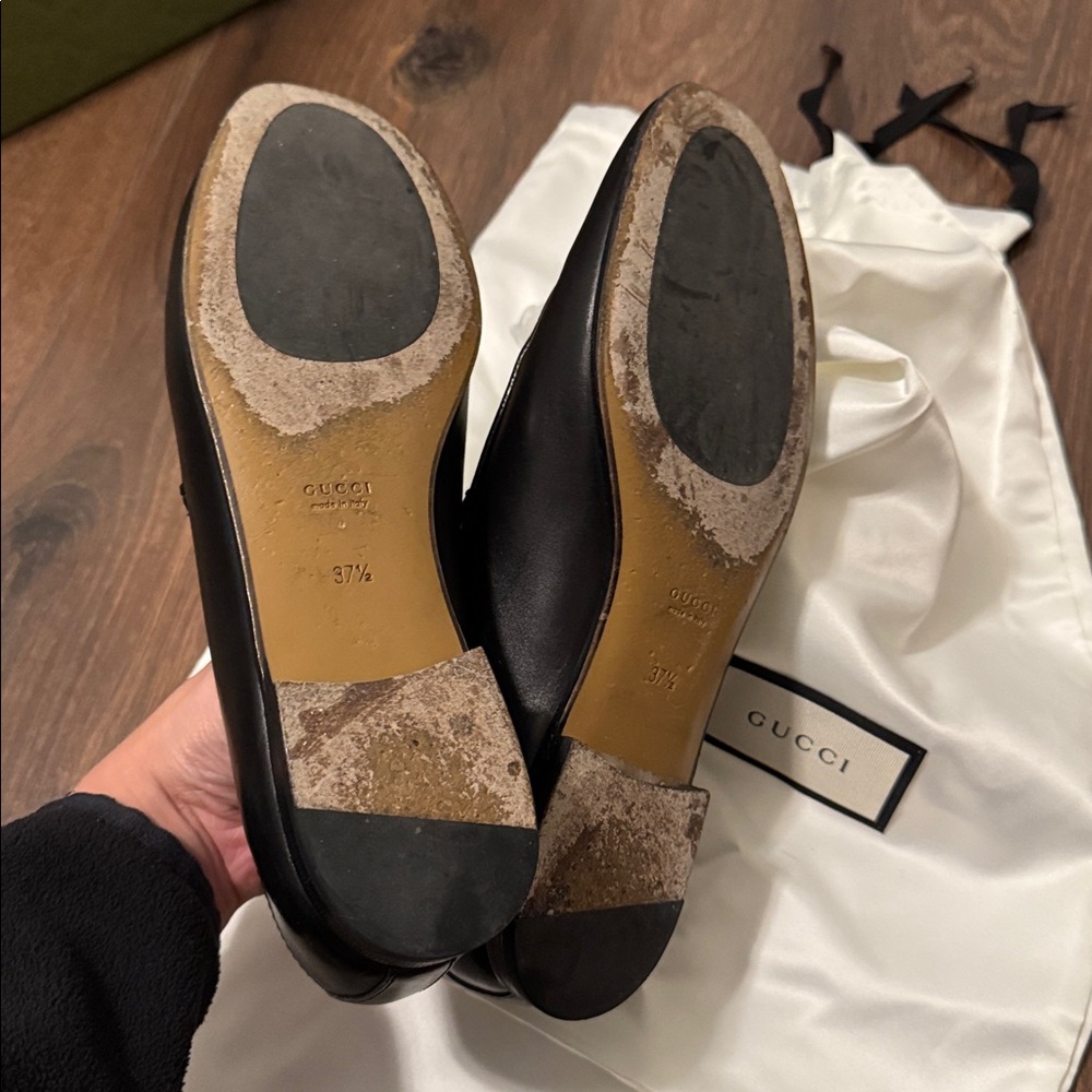 Gucci Jordaan Horsebit Black Leather Loafers | Classic Gucci Slip-On Size 37.5 - Picture 6 of 10